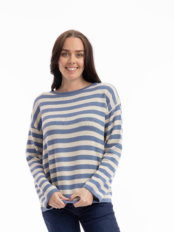 Orientique Knit Pullover R-Neck 1301 - Demin Natural close up